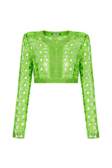 GREEN CROP JACKET EMBELLISHED WITH MIRROR SEQUINS