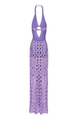 LILAC LACE MAXI DRESS EMBELLISHED WITH MIRROR SEQUINS