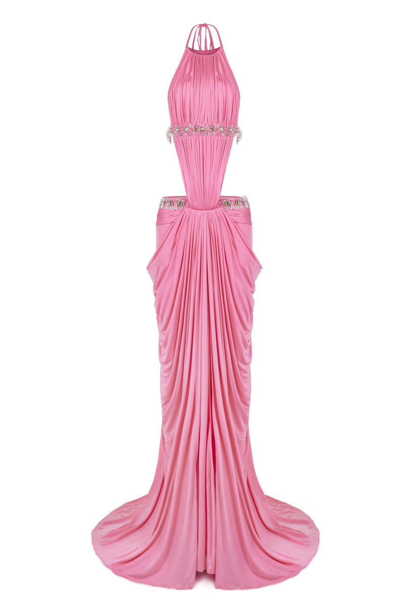 HALTER NECK DRAPED MAXI DRESS EMBELLISHED WITH SEQUINS Fardaofficial HALTER NECK DRAPED MAXI DRESS EMBELLISHED WITH SEQUINS Fardaofficial