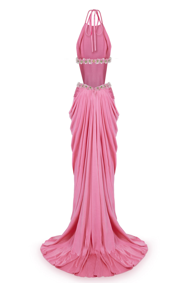 HALTER NECK DRAPED MAXI DRESS EMBELLISHED WITH SEQUINS Fardaofficial HALTER NECK DRAPED MAXI DRESS EMBELLISHED WITH SEQUINS Fardaofficial