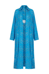 STONE TRIM BLUE KIMONO WITH COLLAR