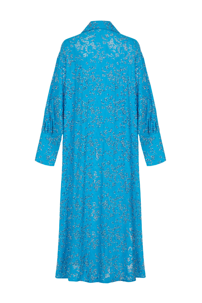 STONE TRIM BLUE KIMONO WITH COLLAR