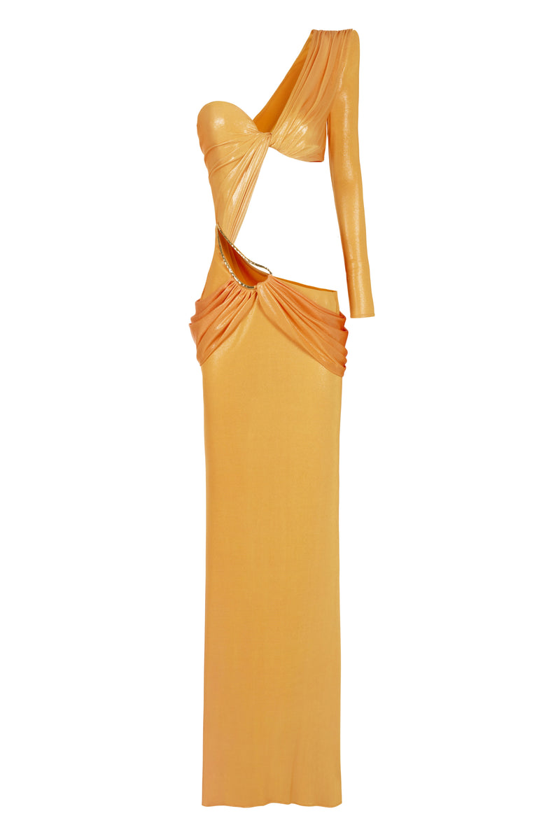 ASYMMETRIC CUT MAXI DRESS WITH ACCESSORY AND KNOT DETAILS