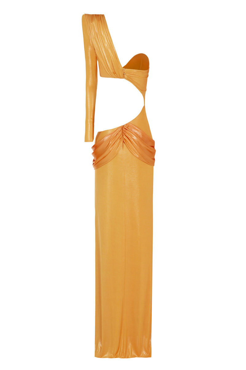 ASYMMETRIC CUT MAXI DRESS WITH ACCESSORY AND KNOT DETAILS