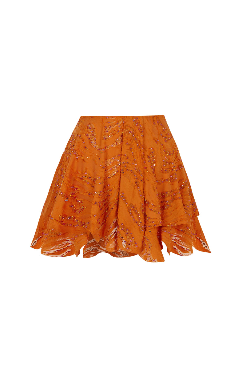 STONE TRIM ORANGE SLIT SKIRT