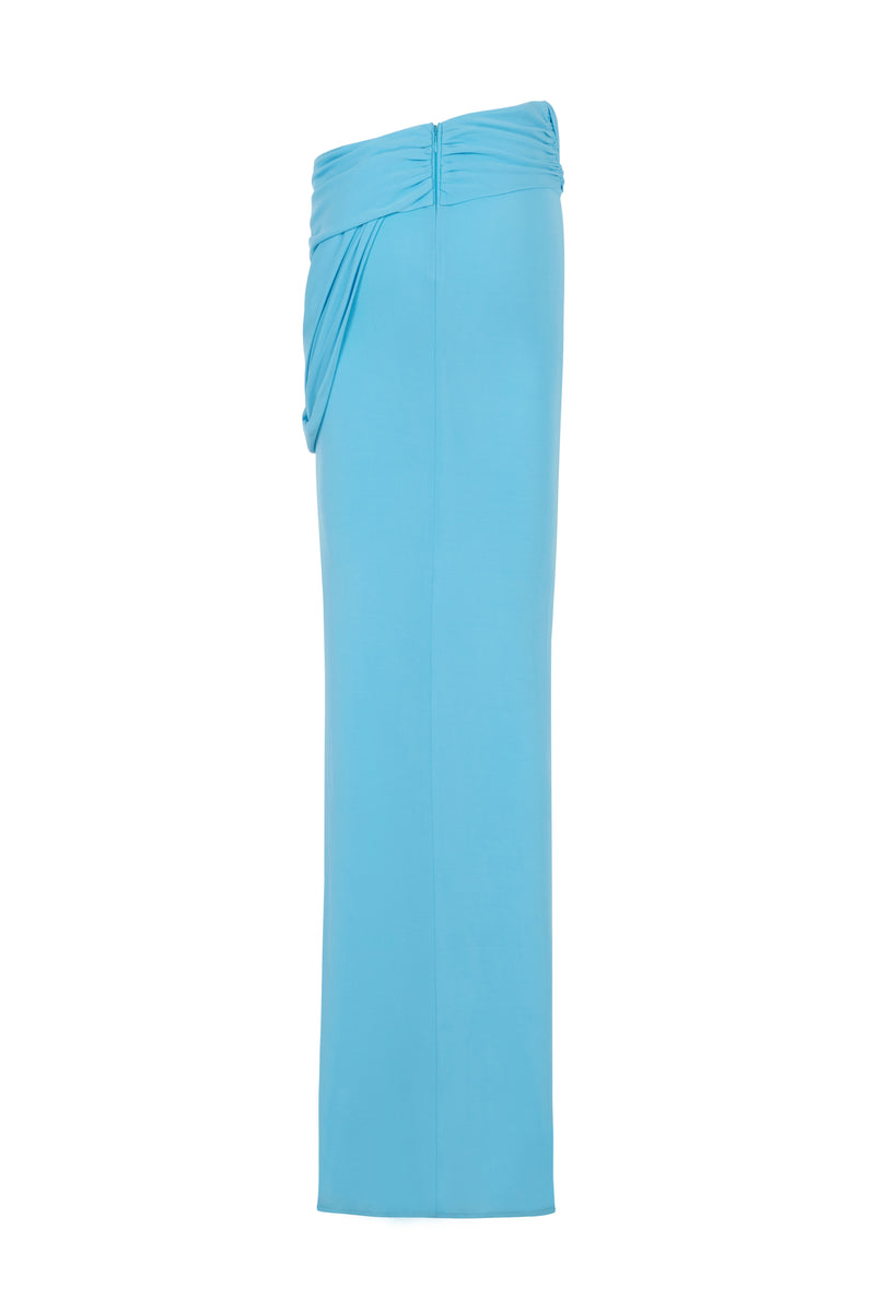 BABY BLUE LOW WAIST MAXI SKIRT WITH DRAPE DETAILS