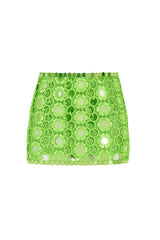 GREEN SUPER MINI SKIRT EMBELLISHED WITH MIRROR SEQUINS