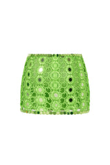 GREEN SUPER MINI SKIRT EMBELLISHED WITH MIRROR SEQUINS