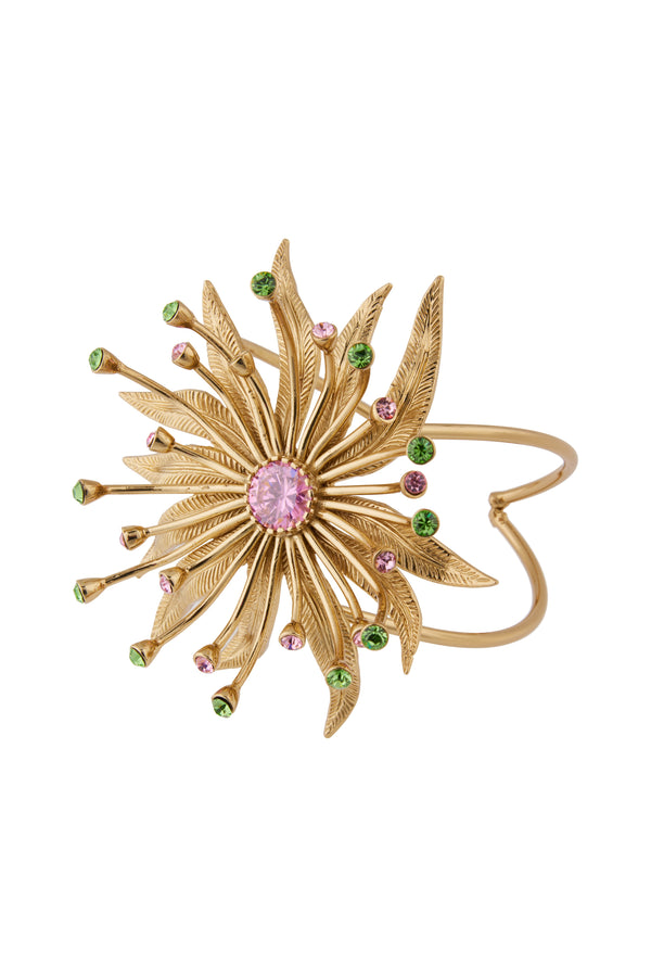 GOLD FLOWER BRACELET WITH COLORFUL STONES