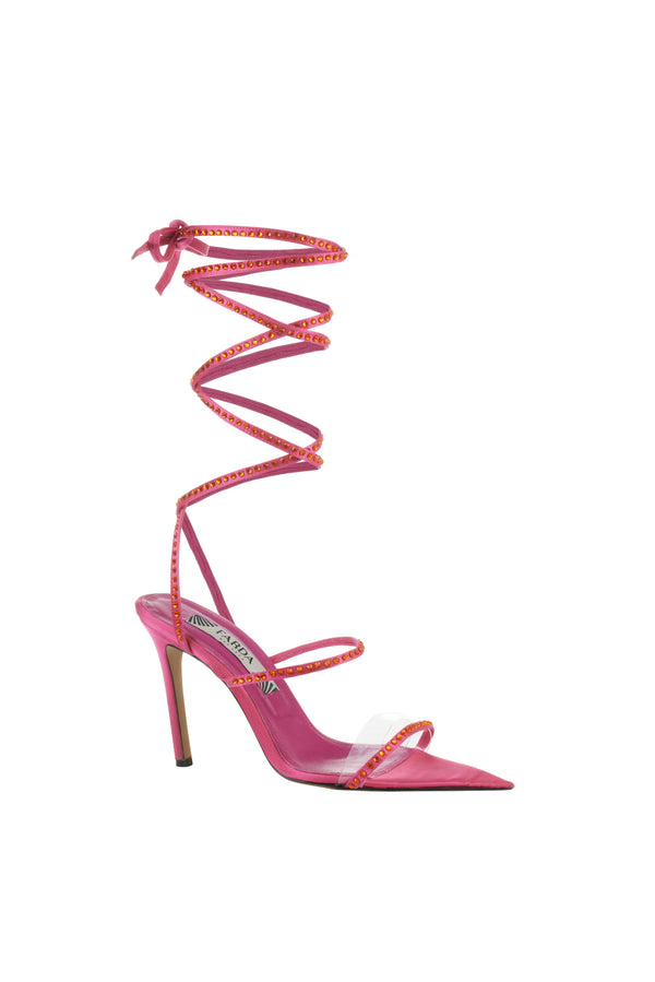 PINK SATIN LACE UP SANDALS