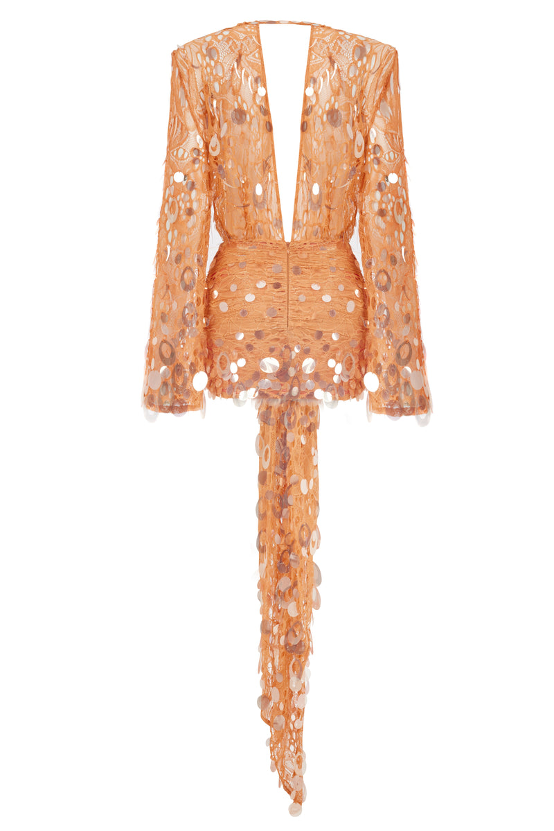 DEEP V NECK MINI DRESS EMBELLISHED WITH SEQUINS