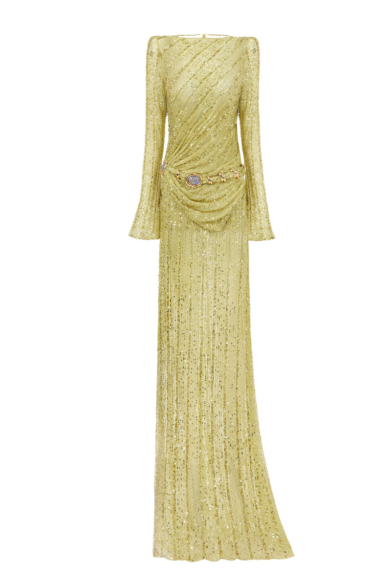 LIGHT YELLOW MAXI DRESS WITH BACK CUTOUT DETAILS