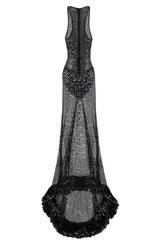 BLACK TRANSPARENT SEQUIN MAXI DRESS