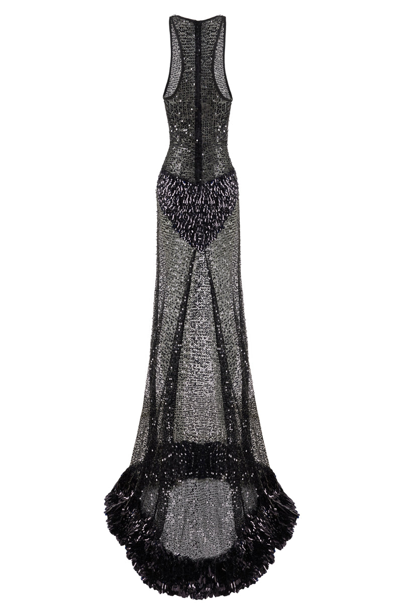 BLACK TRANSPARENT SEQUIN MAXI DRESS