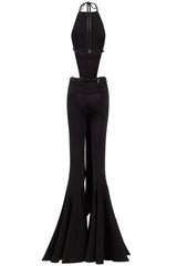HALTER NECK BLACK  DRAPED JUMPSUIT  EMBELLISHED WITH SEQUINS