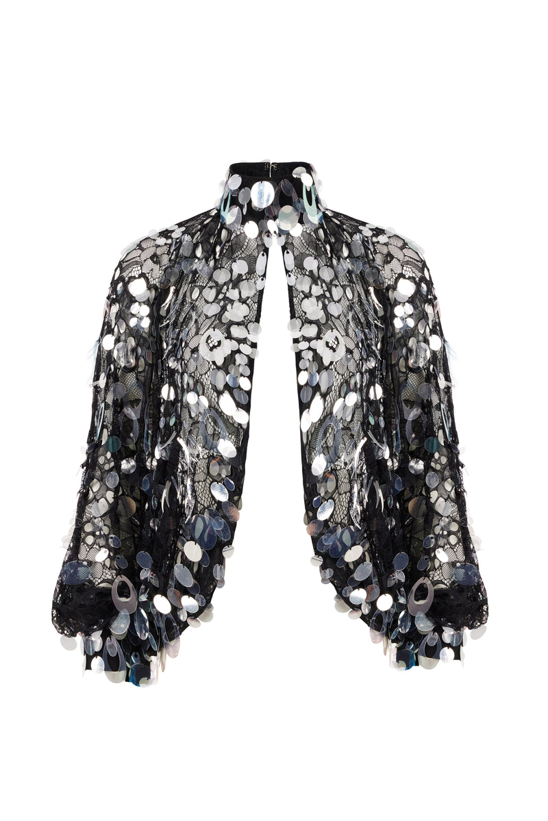BLACK LACE TOP EMBELLISHED WITH SEQUINS