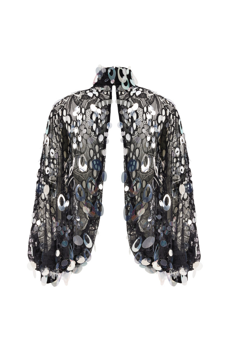 BLACK LACE TOP EMBELLISHED WITH SEQUINS