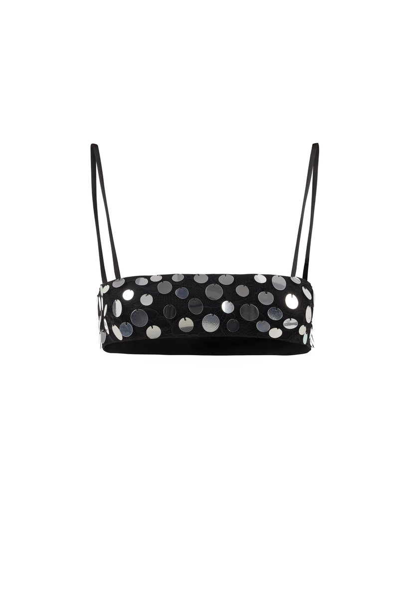 BLACK LACE BUSTIER EMBELLISHED WITH SEQUINS