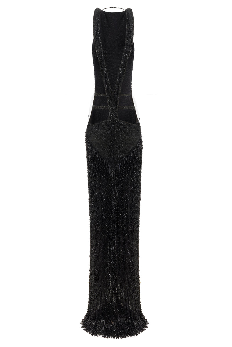 HALTER NECK FRINGED MAXI DRESS