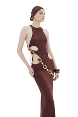 BROWN CUT OUT JERSEY MAXI DRESS