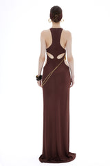 BROWN CUT OUT JERSEY MAXI DRESS