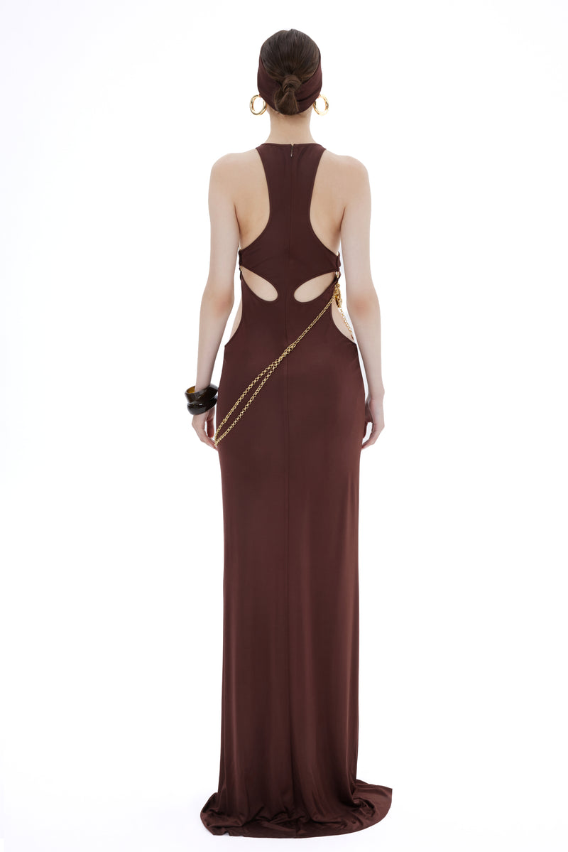 BROWN CUT OUT JERSEY MAXI DRESS Fardaofficial BROWN CUT OUT JERSEY MAXI DRESS Fardaofficial