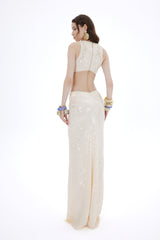 ECRU SEQUIN MAXI SKIRT WITH GOLD AND EPOXY ACCESSORIES