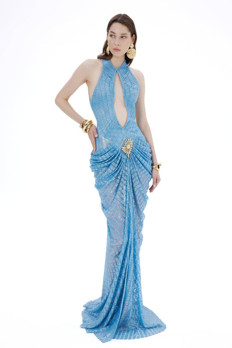 LACE MAXI DRESS WITH FRONT CUT OUT – Fardaofficial