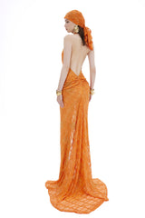 STONE TRIM ORANGE MAXI DRESS