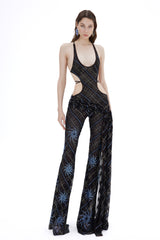 STONE TRIMMED LACE JUMPSUIT