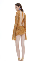 FISHNET MINI DRESS WITH SEQUIN EMBROIDERY