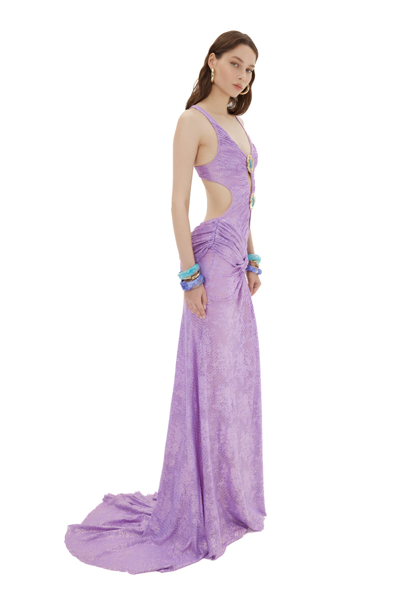 LILAC LACE MAXI DRESS WITH TURQUOISE ACCESSORIES LILAC LACE MAXI DRESS WITH TURQUOISE ACCESSORIES