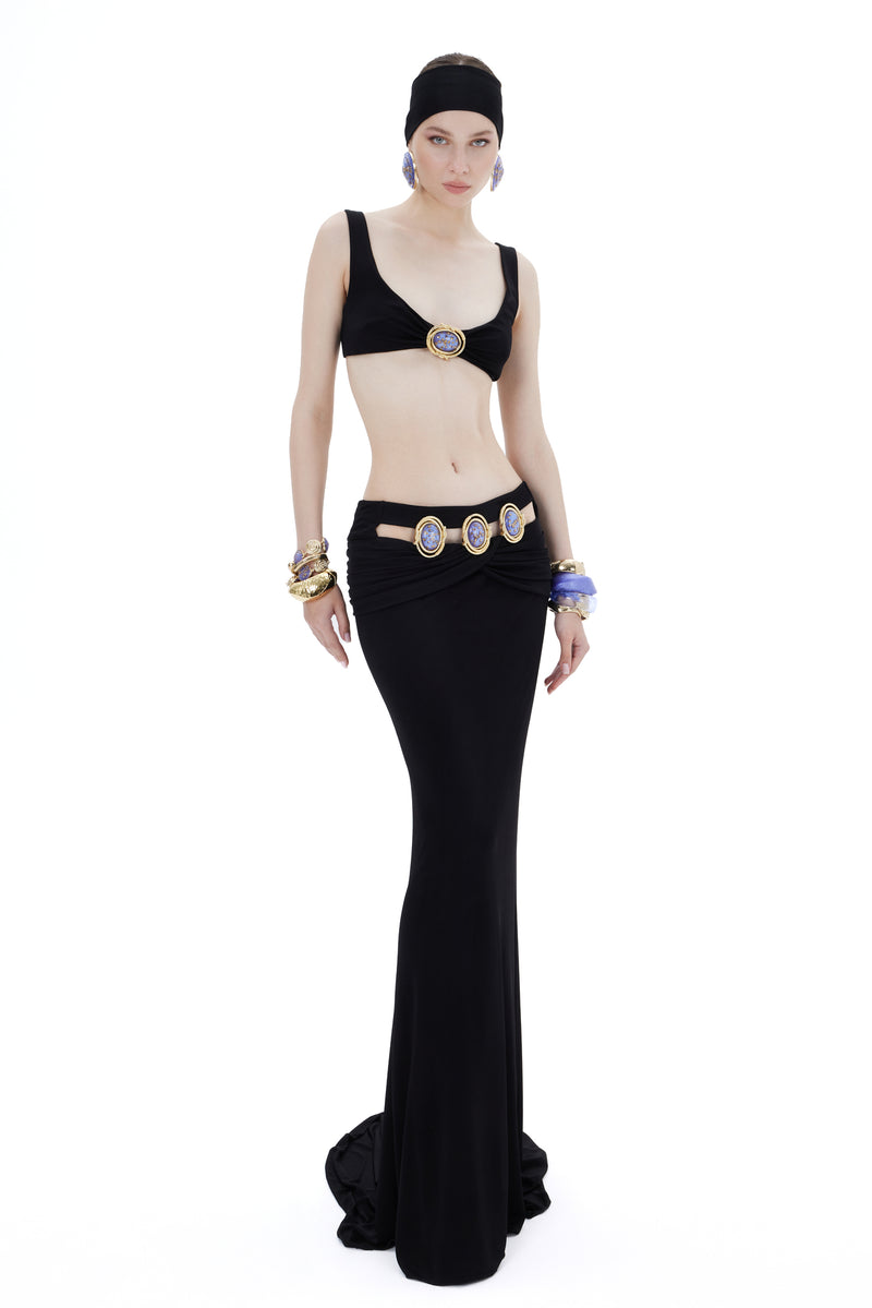 DRAPED MAXI SKIRT WITH EPOXY ACCESSORY