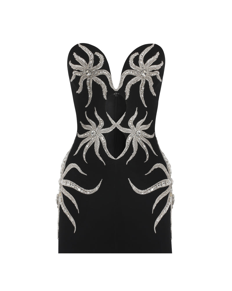 VELVET MINI DRESS EMBELLISHED WITH FARDA FLOWERS