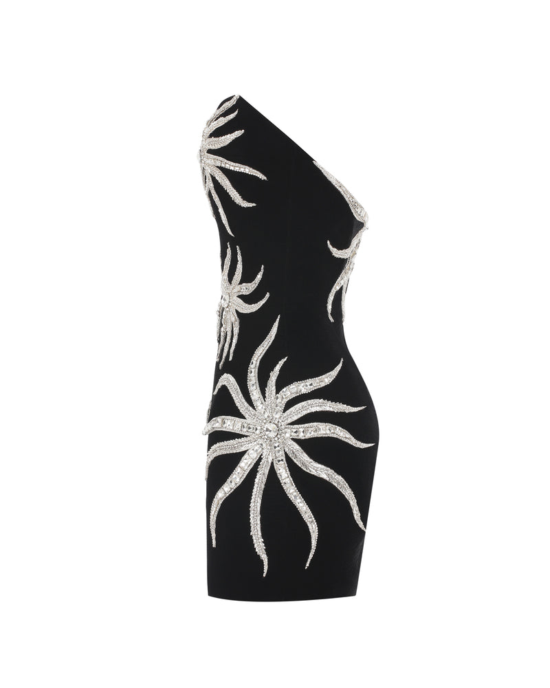 VELVET MINI DRESS EMBELLISHED WITH FARDA FLOWERS