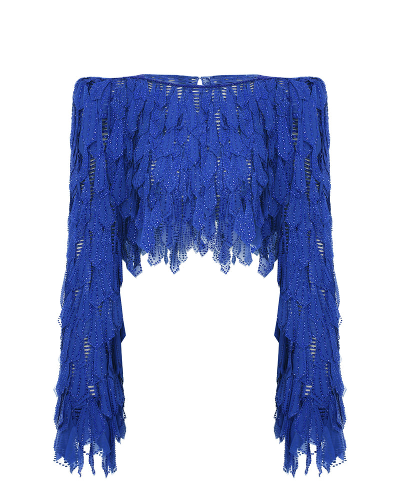 CRYSTAL TOP WITH LASER CUT CHIFFON FRINGES