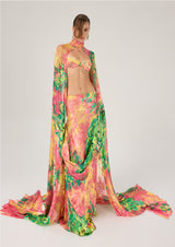 MULTICOLORED PATTERNED CHIFFON CAPE