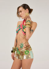 MULTICOLORED PATTERNED HALTER NECK TOP