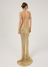 GOLD ARMORED DRESS WITH MIDRIFF CUTOUTS