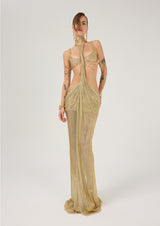 GOLD ARMORED DRESS WITH MIDRIFF CUTOUTS