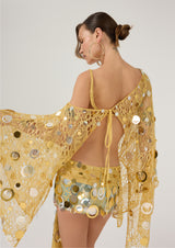 OFF-SHOULDER GOLD MINI DRESS