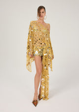 OFF-SHOULDER GOLD MINI DRESS