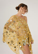 OFF-SHOULDER GOLD MINI DRESS