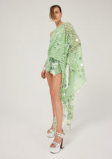 MINT STRIPED SINGLE CAPE SLEEVE MINI DRESS