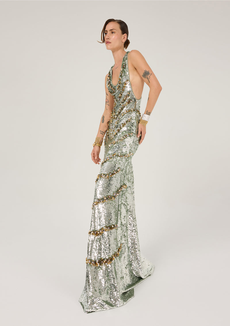 maxi green sequin dress Electric Green Sequin Strapless Gown