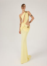 ONE SHOULDER MAXI DRESS WITH FARDA FLOWERS DETAILS