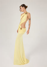 ONE SHOULDER MAXI DRESS WITH FARDA FLOWERS DETAILS