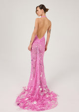 PINK STRIPED LACE TRANSPARENT MAXI DRESS