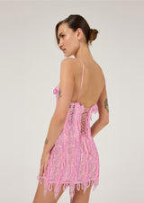 PINK FLORAL GUIPURE MINI DRESS