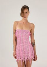 PINK FLORAL GUIPURE MINI DRESS